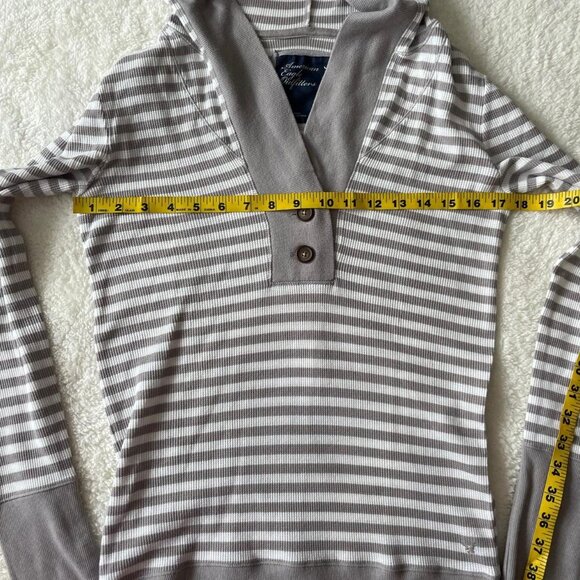 American Eagle Outfitters Grey and White Striped Long Sleeve Top - Picture 3 of 7